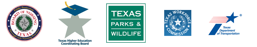 logos - texas board of nursing, THECB, TPWD, TWC, TXDOT